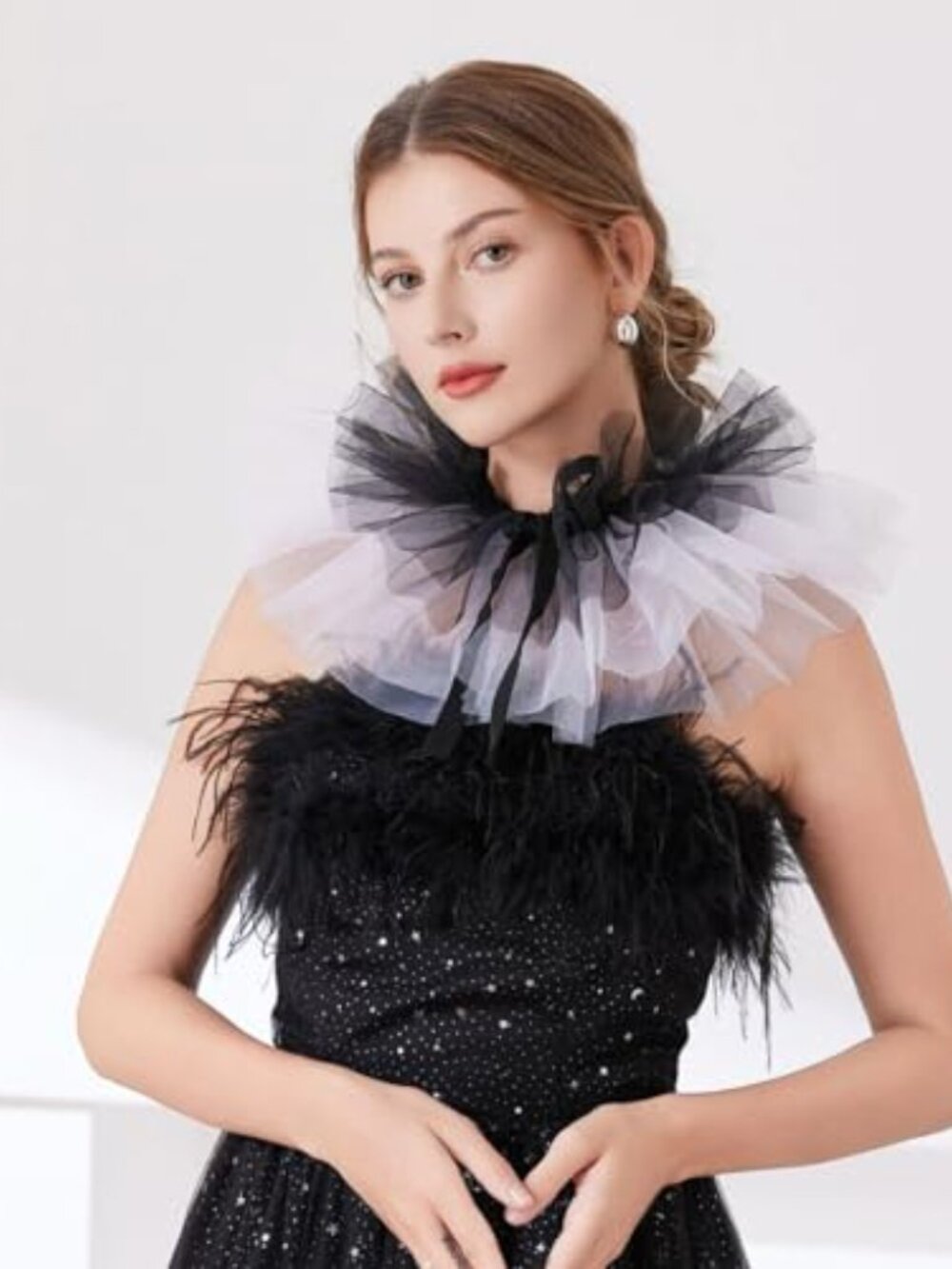 Victorian Tulle Ruffled Collar Layered Mesh Neck Ruffle Costume Accessory - Picture 4 of 6